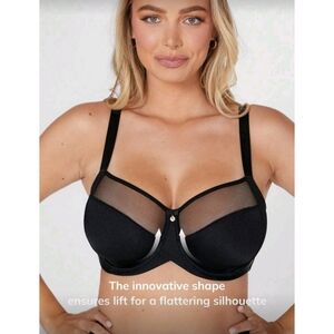 Shein Luvette Dream Curve Unlined Underwire Full Coverage Mesh Bra Black Sz 36G